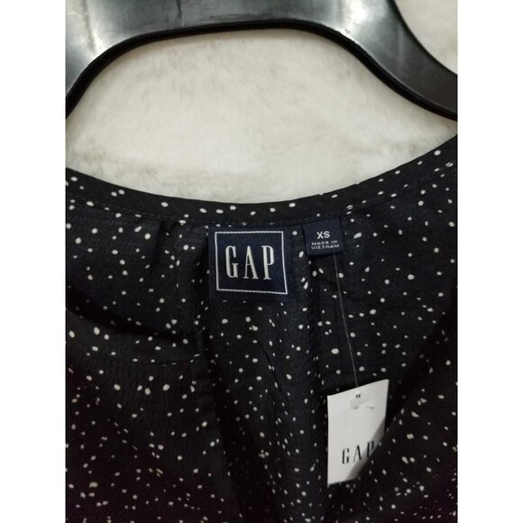 ❤️GAP Womens XS Blouse Split Neck Black White Dot Print Long Sleeve Chiffon New - Picture 7 of 8